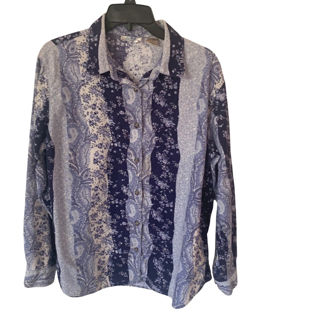 Austin Clothing Co Large Button Front Shirt Blue Paisley Floral Corduroy